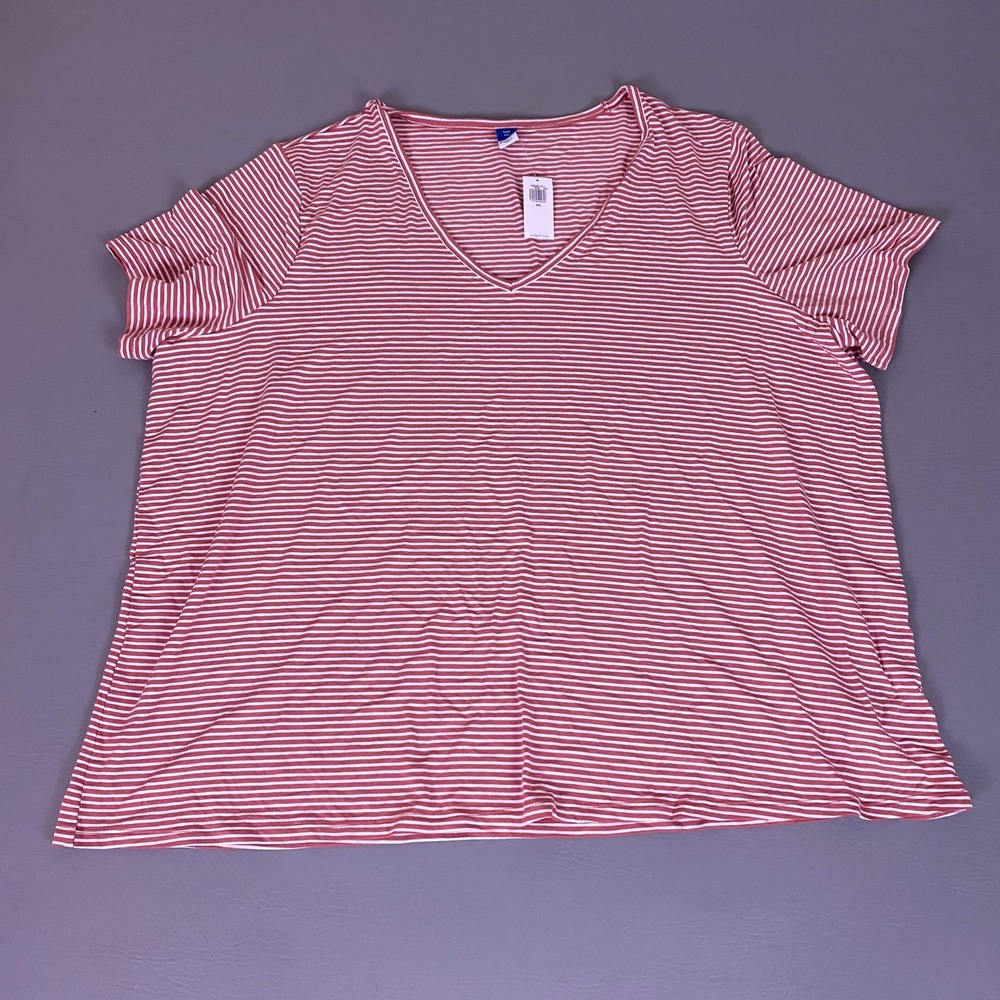 Old Navy Luxe T-Shirt Top XXL Red‎ White Striped V-Neck Short Sleeve New NWT